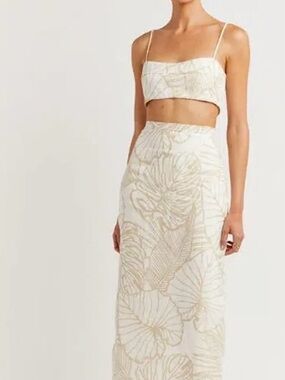 DISSH Cream Maxi Skirt with Tan Leaf Print